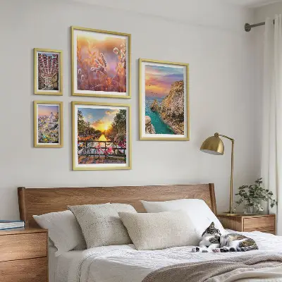 Set de 5 cuadros para salón con paisajes costeros de Europa