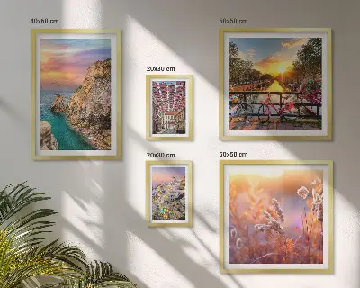 Set de 5 cuadros para salón con paisajes costeros de Europa