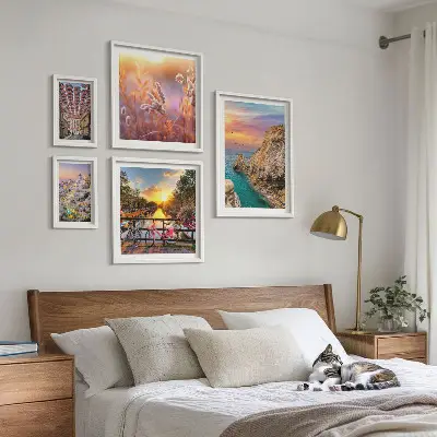 Set de 5 cuadros para salón con paisajes costeros de Europa