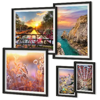 Set de 5 cuadros para salón con paisajes costeros de Europa