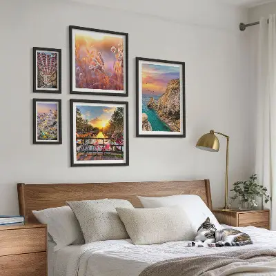 Set de 5 cuadros para salón con paisajes costeros de Europa