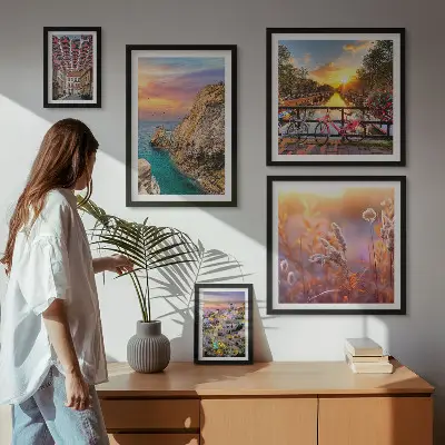 Set de 5 cuadros para salón con paisajes costeros de Europa