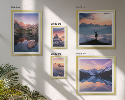 Set de 5 cuadros para salón Reflejos de la puesta de sol en la montaña