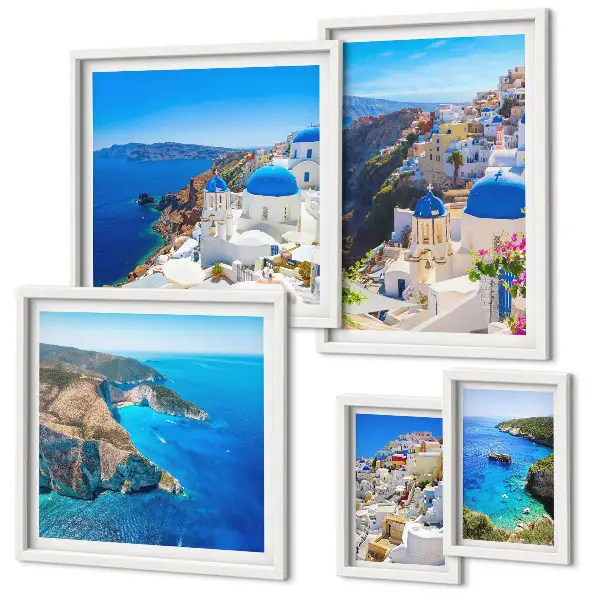 Conjunto de cuadros decorativos con diseño de cúpulas azules de las islas griegas