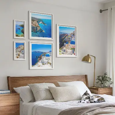 Conjunto de cuadros decorativos con diseño de cúpulas azules de las islas griegas