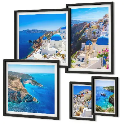 Conjunto de cuadros decorativos con diseño de cúpulas azules de las islas griegas