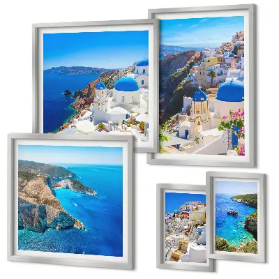 Conjunto de cuadros decorativos con diseño de cúpulas azules de las islas griegas