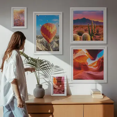 Set de 5 cuadros para salón diseño de globos del desierto