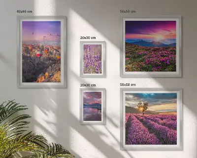 Set de 5 cuadros para salón con diseño de paisaje de globos de lavanda