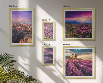 Set de 5 cuadros para salón con diseño de paisaje de globos de lavanda