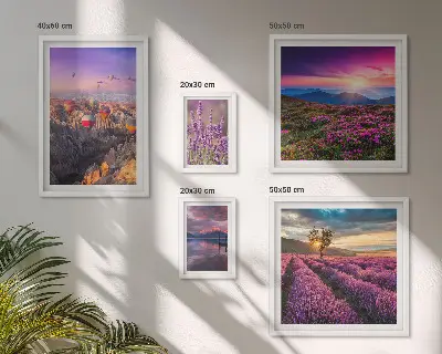Set de 5 cuadros para salón con diseño de paisaje de globos de lavanda