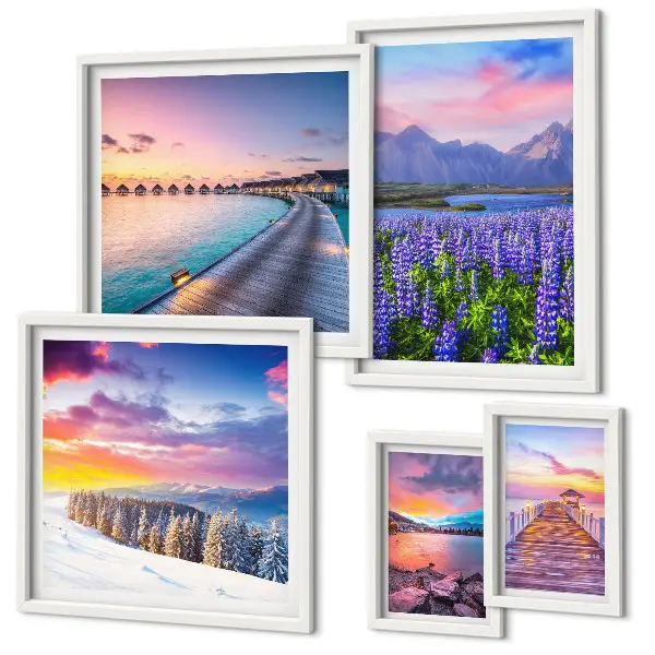 Pared galería de arte paisajes de naturaleza con montañas y vistas