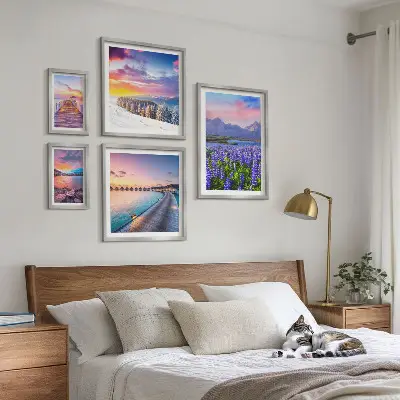Pared galería de arte paisajes de naturaleza con montañas y vistas