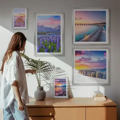 Pared galería de arte paisajes de naturaleza con montañas y vistas