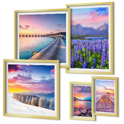 Pared galería de arte paisajes de naturaleza con montañas y vistas