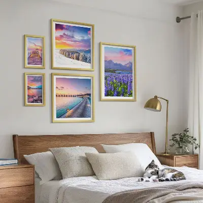 Pared galería de arte paisajes de naturaleza con montañas y vistas
