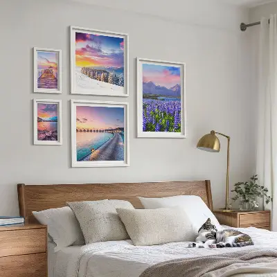 Pared galería de arte paisajes de naturaleza con montañas y vistas