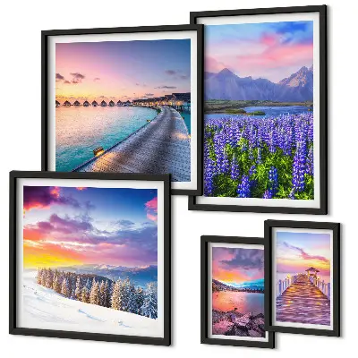 Pared galería de arte paisajes de naturaleza con montañas y vistas