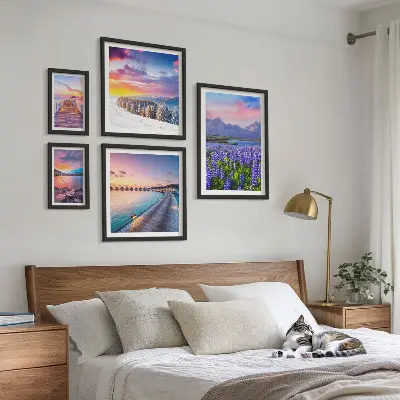 Pared galería de arte paisajes de naturaleza con montañas y vistas
