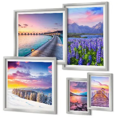 Pared galería de arte paisajes de naturaleza con montañas y vistas