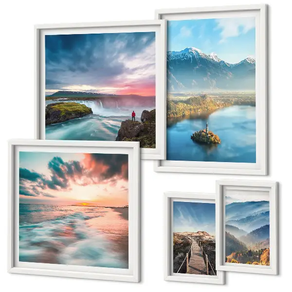 Conjunto de cuadros decorativos paisajes de montañas con cascadas
