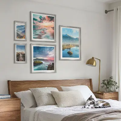 Conjunto de cuadros decorativos paisajes de montañas con cascadas