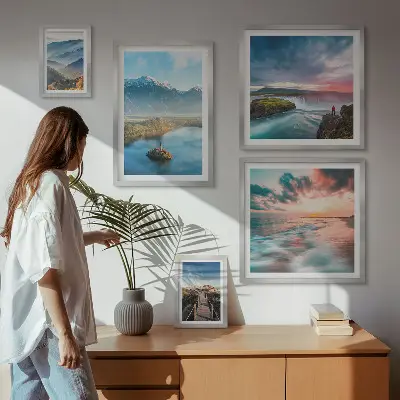 Conjunto de cuadros decorativos paisajes de montañas con cascadas