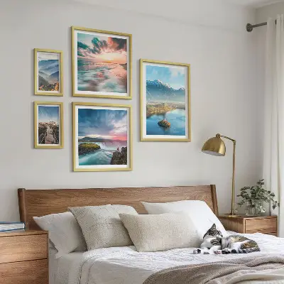 Conjunto de cuadros decorativos paisajes de montañas con cascadas