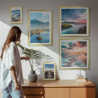 Conjunto de cuadros decorativos paisajes de montañas con cascadas