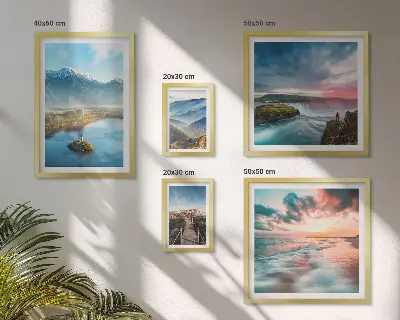 Conjunto de cuadros decorativos paisajes de montañas con cascadas