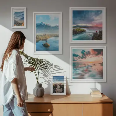 Conjunto de cuadros decorativos paisajes de montañas con cascadas