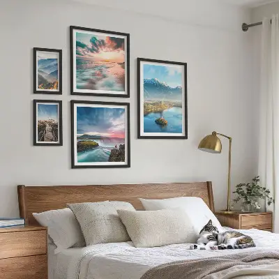 Conjunto de cuadros decorativos paisajes de montañas con cascadas