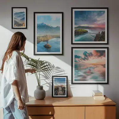 Conjunto de cuadros decorativos paisajes de montañas con cascadas