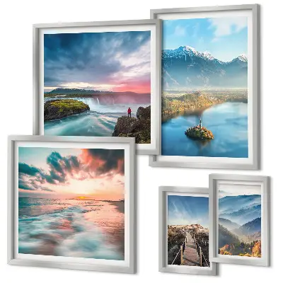 Conjunto de cuadros decorativos paisajes de montañas con cascadas