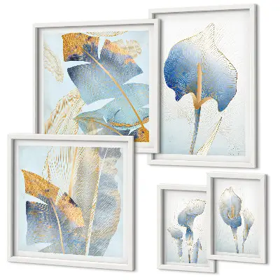 Set de 5 cuadros para salón con diseño de flores elegantes y naturaleza delicada