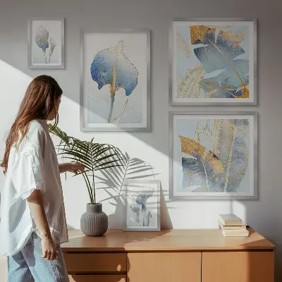 Set de 5 cuadros para salón con diseño de flores elegantes y naturaleza delicada