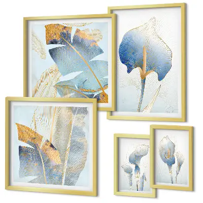 Set de 5 cuadros para salón con diseño de flores elegantes y naturaleza delicada