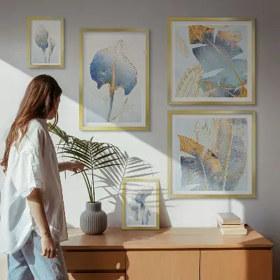 Set de 5 cuadros para salón con diseño de flores elegantes y naturaleza delicada