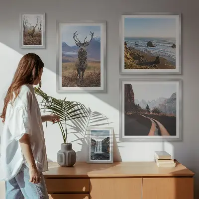 Set de 5 cuadros para salón con motivos de naturaleza, animales salvajes y paisajes