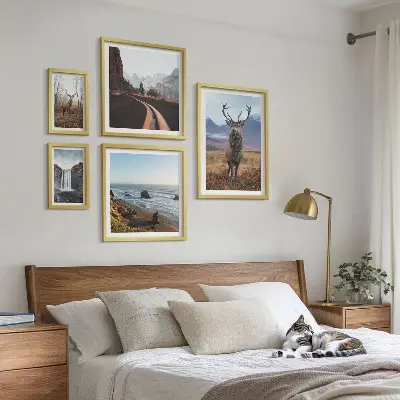 Set de 5 cuadros para salón con motivos de naturaleza, animales salvajes y paisajes