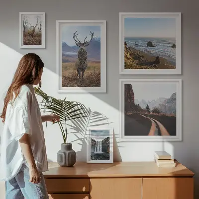 Set de 5 cuadros para salón con motivos de naturaleza, animales salvajes y paisajes