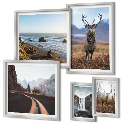 Set de 5 cuadros para salón con motivos de naturaleza, animales salvajes y paisajes