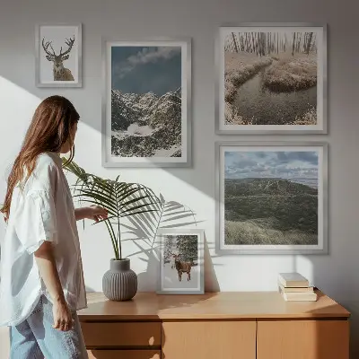 Pared galería de arte naturaleza salvaje con majestuosas montañas