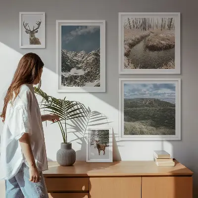 Pared galería de arte naturaleza salvaje con majestuosas montañas