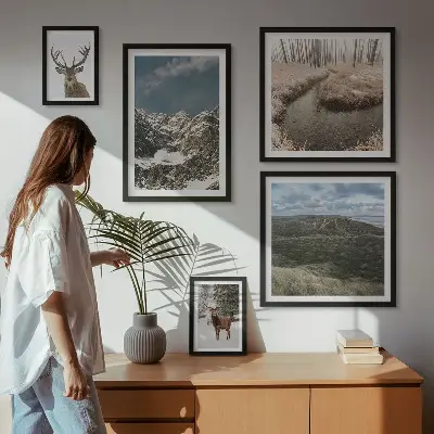Pared galería de arte naturaleza salvaje con majestuosas montañas