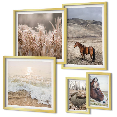 Conjunto de cuadros decorativos Paisajes con caballos y agua.