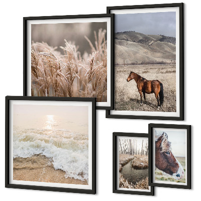 Conjunto de cuadros decorativos Paisajes con caballos y agua.