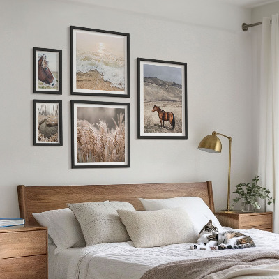 Conjunto de cuadros decorativos Paisajes con caballos y agua.