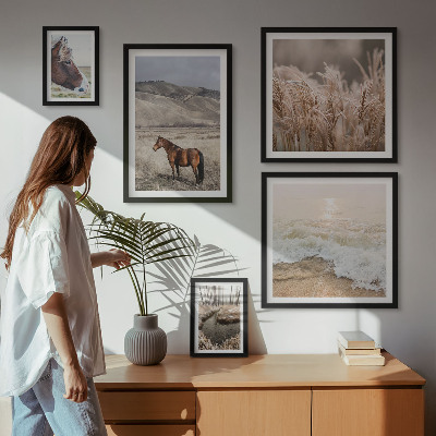 Conjunto de cuadros decorativos Paisajes con caballos y agua.