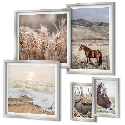 Conjunto de cuadros decorativos Paisajes con caballos y agua.